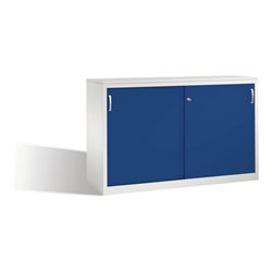 C+P Akten-Sideboard Acurado mit Schiebetüren, 2 x 2 Ordnerhöhen, H1000xB1600xT500mm Front Enzianblau Korpus Lichtgrau