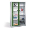 C+P Werkzeugschrank mit Sichtfenster-Schiebetüren, 4 Böden, H1950xB1200xT500mm Front Resedagrün Korpus Lichtgrau