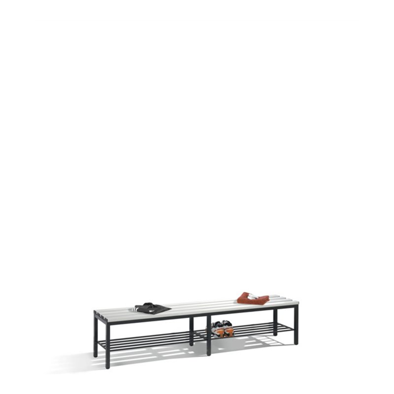 C+P Umkleidebank Basic mit Schuhrost, H420xB1960xT353mm Farbe Sitzleisten Lichtgrau Farbe Gestell Schwarzgrau