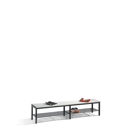 C+P Umkleidebank Basic mit Schuhrost, H420xB1960xT353mm Farbe Sitzleisten Lichtgrau Farbe Gestell Schwarzgrau