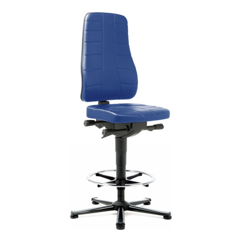 bimos Arbeitsstuhl All-In-One Highline mit Gleiter und Fußring und Kunstleder blau 570-830 mm