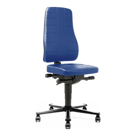 bimos Arbeitsstuhl All-In-One Highline mit Rollen und Kunstleder blau Sitzhöhe 450-600 mm