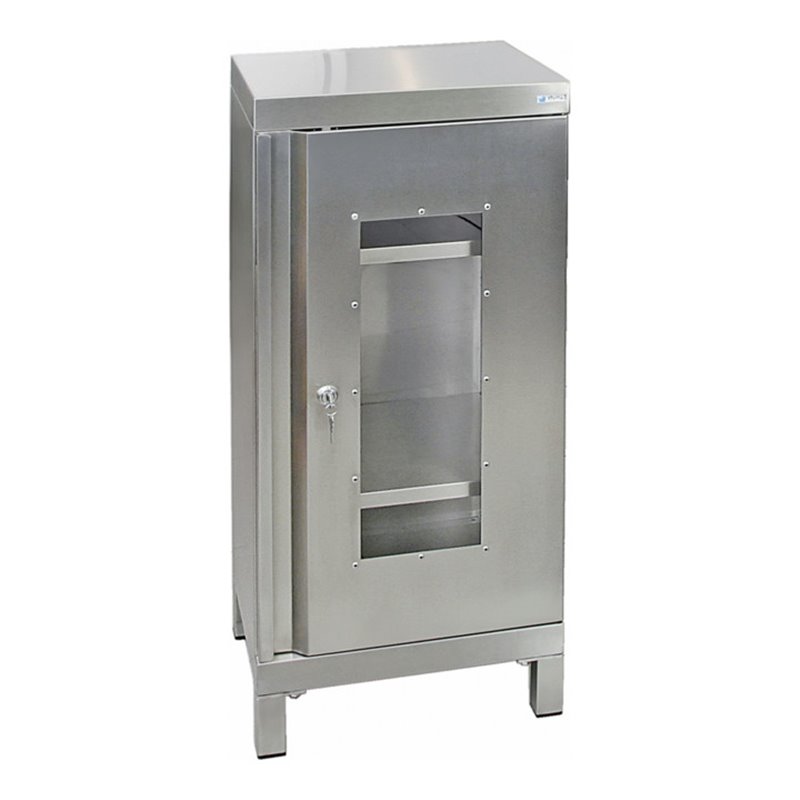 Stumpf Edelstahl-Sichtfensterschrank Cabinox, 1000x450x400mm, 2 Fachböden, Sockelfüße