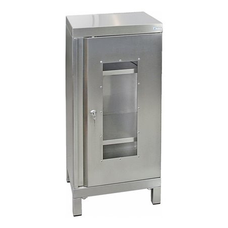Stumpf Edelstahl-Sichtfensterschrank Cabinox, 1000x450x400mm, 2 Fachböden, Sockelfüße