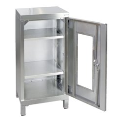 Stumpf Edelstahl-Sichtfensterschrank Cabinox, 1000x450x400mm, 2 Fachböden, Sockelfüße