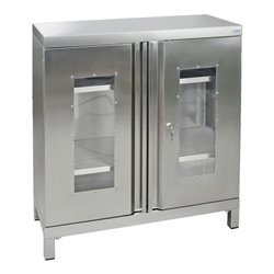 Stumpf Edelstahl-Sichtfensterschrank Cabinox, 1000x900x400mm, 2 Fachböden, Sockelfüße