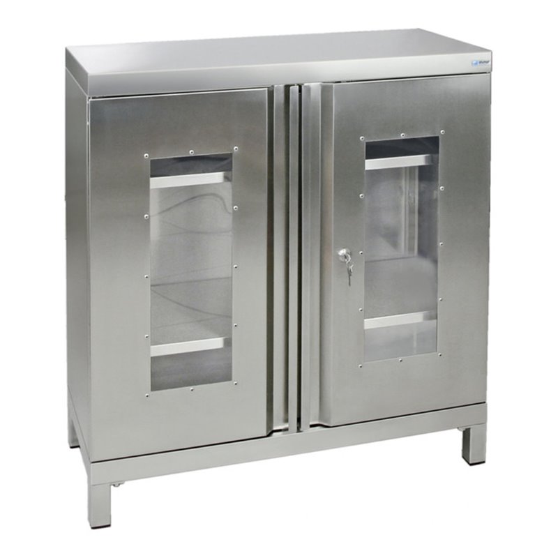 Stumpf Edelstahl-Sichtfensterschrank Cabinox, 1000x900x400mm, 2 Fachböden, Sockelfüße