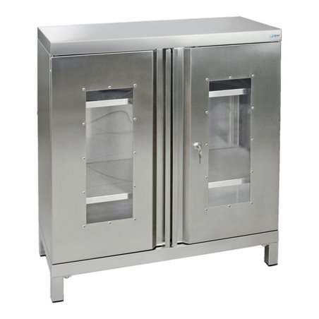 Stumpf Edelstahl-Sichtfensterschrank Cabinox, 1000x900x400mm, 2 Fachböden, Sockelfüße