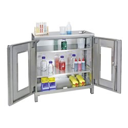 Stumpf Edelstahl-Sichtfensterschrank Cabinox, 1000x900x400mm, 2 Fachböden, Sockelfüße