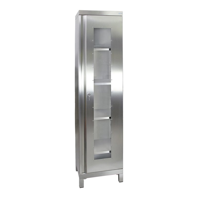 Stumpf Edelstahl-Sichtfensterschrank Cabinox, 1900x450x400mm, 4 Fachböden, Sockelfüße