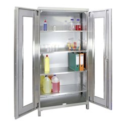 Stumpf Edelstahl-Sichtfensterschrank Cabinox, 1900x900x400mm, 4 Fachböden, Sockelfüße
