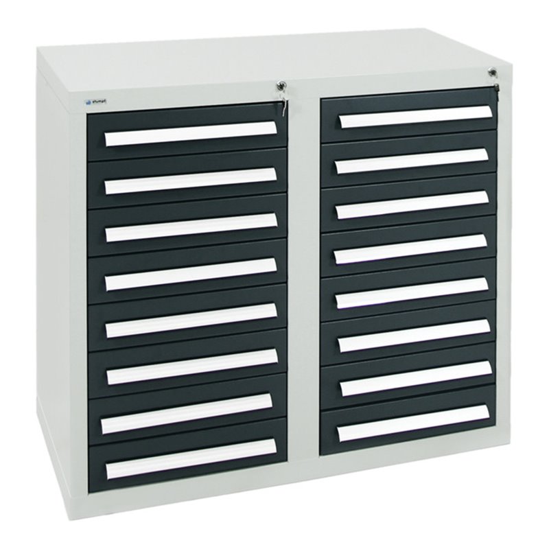 Stumpf Schubladenschrank Serie T-100/35-1, RAL 7035/7016, 16 Schubladen