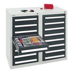 Stumpf Schubladenschrank Serie T-100/35-1, RAL 7035/7016, 16 Schubladen
