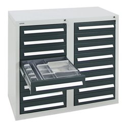 Stumpf Schubladenschrank Serie T-100/35-1, RAL 7035/7016, 16 Schubladen