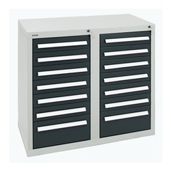 Stumpf Schubladenschrank Serie T-100/35-1, RAL 7035/7016, 14 Schubladen