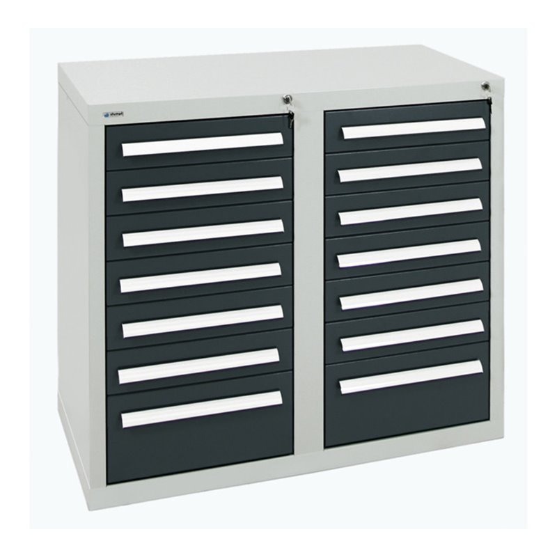Stumpf Schubladenschrank Serie T-100/35-1, RAL 7035/7016, 14 Schubladen