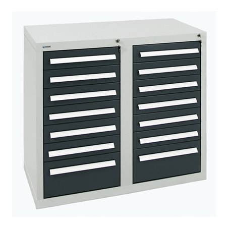 Stumpf Schubladenschrank Serie T-100/35-1, RAL 7035/7016, 14 Schubladen