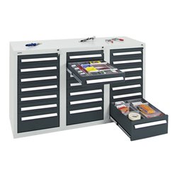 Stumpf Schubladenschrank Serie T-100/35-1, RAL 7035/7016, 21 Schubladen