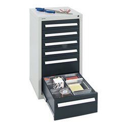 Stumpf Schubladenschrank Serie T-100/35-1, RAL 7035/7016, 6 Schubladen