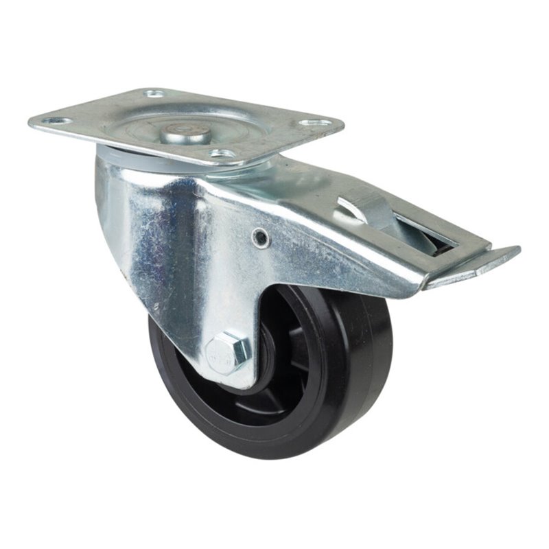 BS Rollen Lenkrolle mit Feststeller Elastikreifen schwarz Kunststoffelge Ø 125 mm