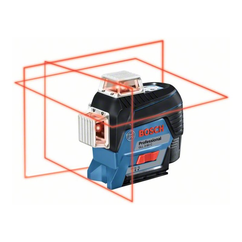 Bosch Linienlaser GLL 3-80 C mit 4 x 1,5-V-LR6-(AA)-Batterien Akku-Adapter