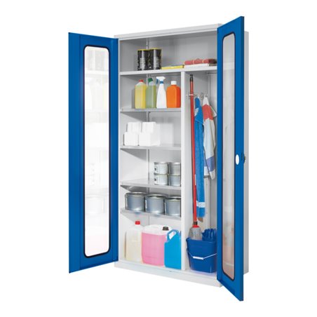 Kappes Putzmittelschrank ErgoPlus RAL 7035/5010 Sichtfenstertüren 4 Fachböden