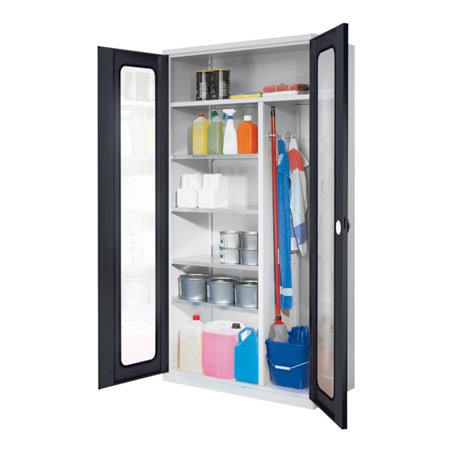 Kappes Putzmittelschrank ErgoPlus RAL 7035/7016 Sichtfenstertüren 4 Fachböden
