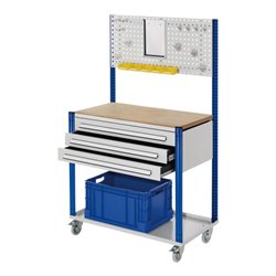 Kappes Mobile Arbeitsstation RAL 7035/5010 B1000 mm 3 Schubladen Lochplatte