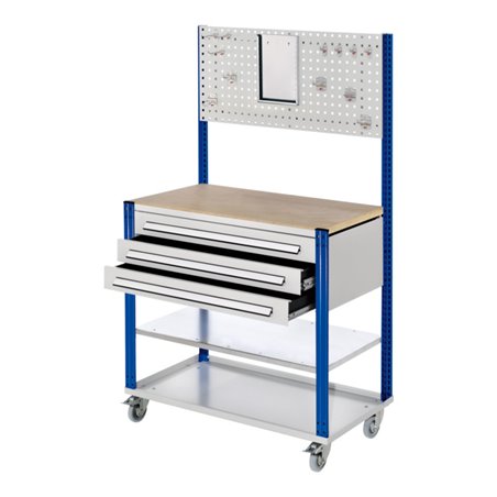 Kappes Mobile Arbeitsstation RAL 7035/5010 B1000 mm 3 Schubladen Lochplatte mit Zusatzboden