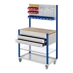 Kappes Mobile Arbeitsstation RAL 7035/5010 B1000 mm 3 Schubladen Schlitzplatte mit Zusatzboden