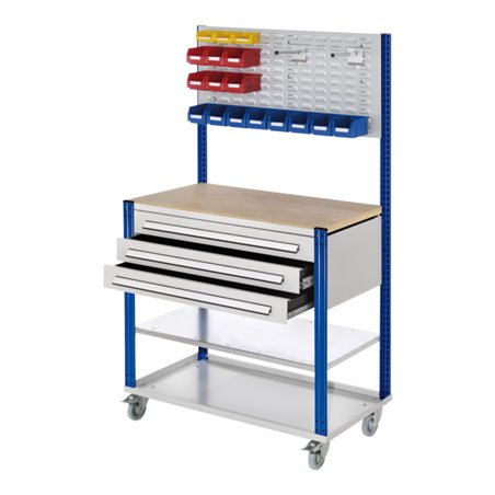 Kappes Mobile Arbeitsstation RAL 7035/5010 B1000 mm 3 Schubladen Schlitzplatte mit Zusatzboden