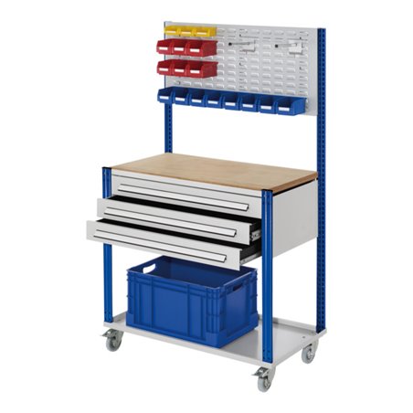 Kappes Mobile Arbeitsstation RAL 7035/5010 B1000 mm 3 Schubladen Schlitzplatte
