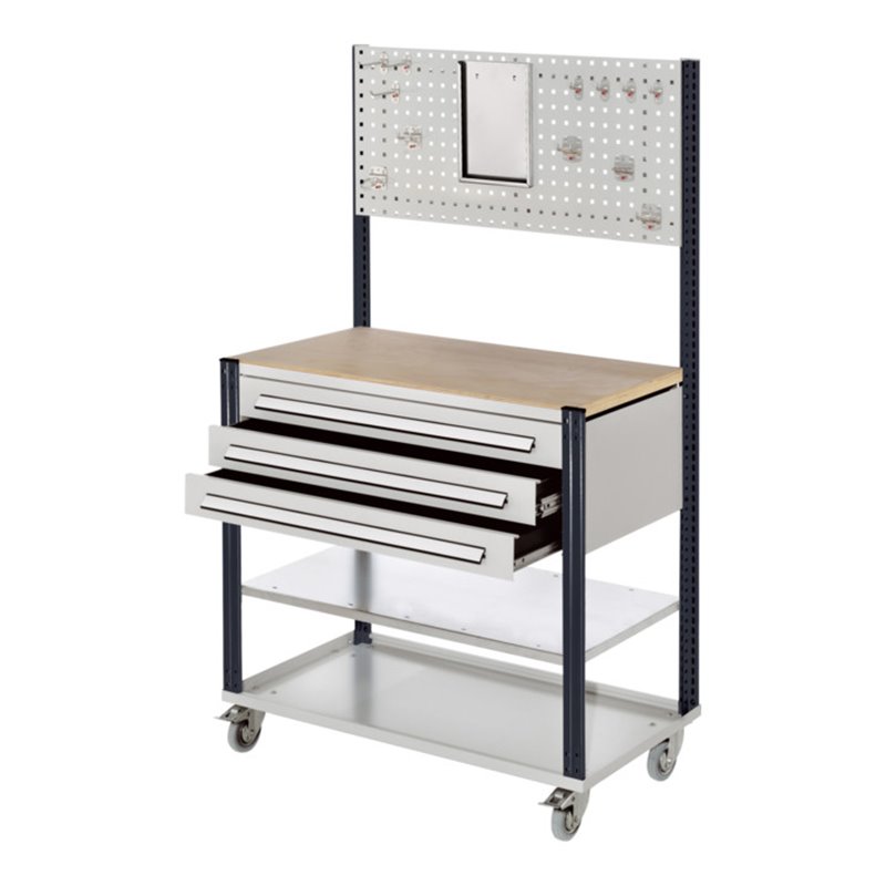 Kappes Mobile Arbeitsstation RAL 7035/7016 B1000 mm 3 Schubladen Lochplatte mit Zusatzboden