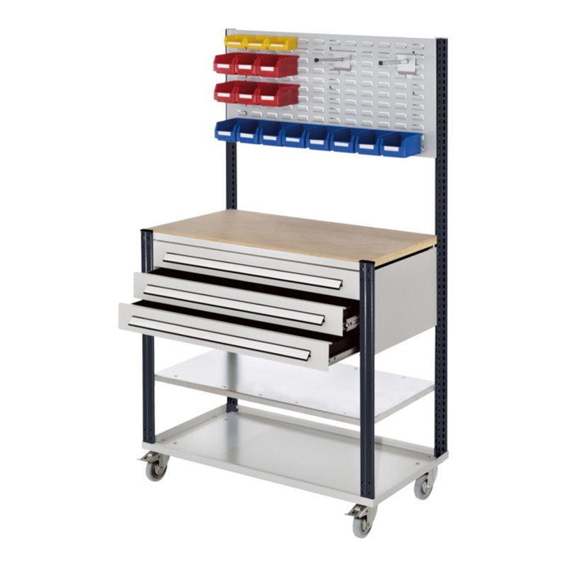 Kappes Mobile Arbeitsstation RAL 7035/7016 B1000 mm 3 Schubladen Schlitzplatte mit Zusatzboden