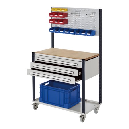 Kappes Mobile Arbeitsstation RAL 7035/7016 B1000 mm 3 Schubladen Schlitzplatte