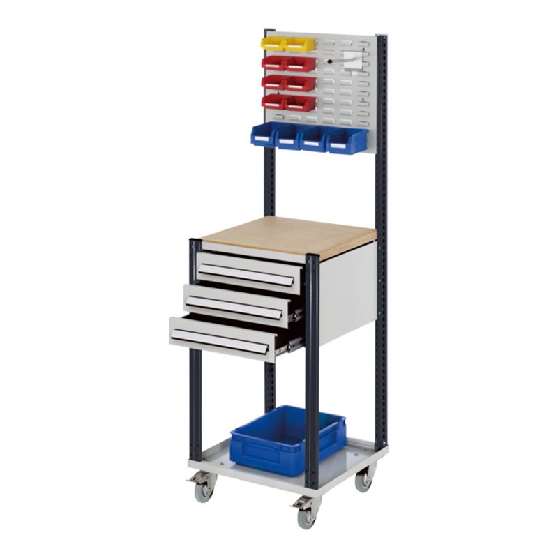 Kappes Mobile Arbeitsstation RAL 7035/7016 B500 mm 3 Schubladen Schlitzplatte
