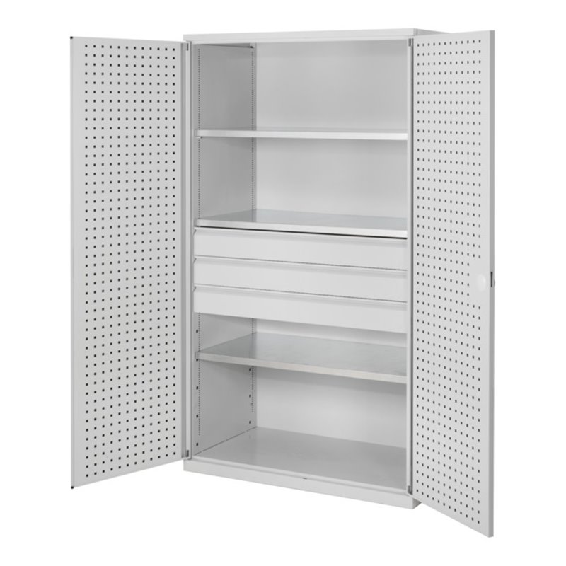 Kappes Großvolumenschrank RasterPlan RAL 7035 Tür innen Lochplatten Ausstattung 4