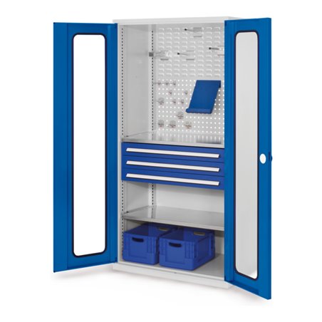 Kappes Schubaldenschrank RasterPlan RAL 7035/5010 Mod. 32 Sichtfenstertüren