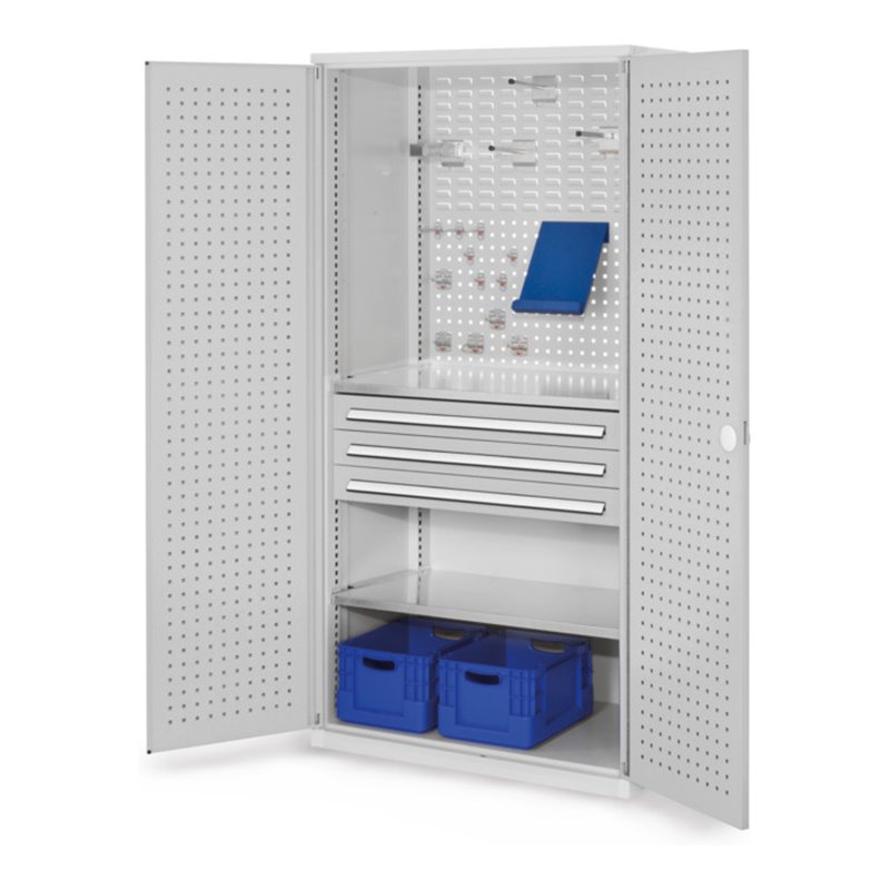 Kappes Schubladenschrank RasterPlan RAL 7035 Mod. 12 Tür innen Lochplatten