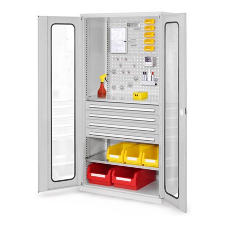 Kappes Schubladenschrank RasterPlan RAL 7035 Mod. 33 Sichtfenstertüren