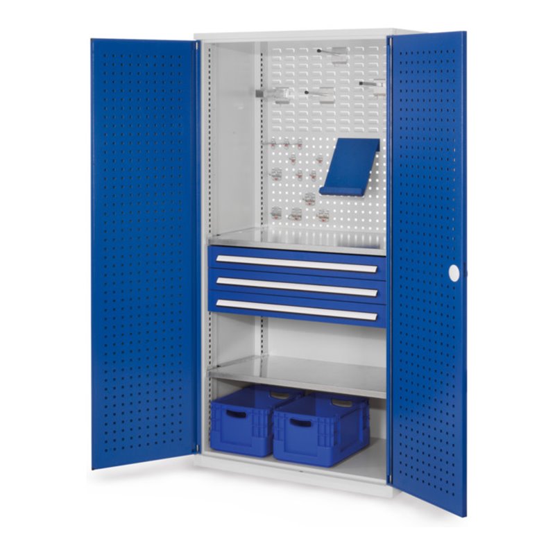 Kappes Schubladenschrank RasterPlan RAL 7035/5010 Mod. 12 Tür innen Lochplatten