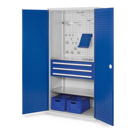 Kappes Schubladenschrank RasterPlan RAL 7035/5010 Mod. 12 Tür innen Lochplatten