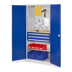 Kappes Schubladenschrank RasterPlan RAL 7035/5010 Mod. 15 Tür innen Lochplatten