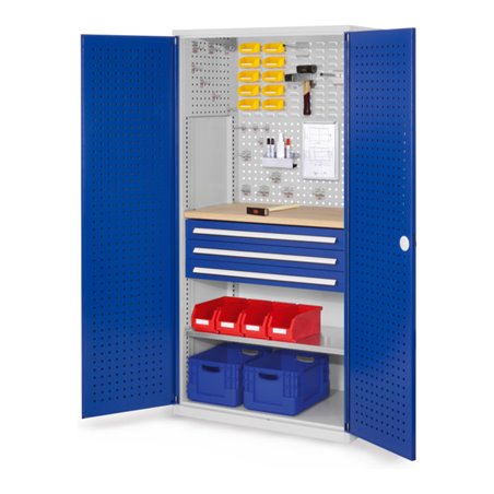 Kappes Schubladenschrank RasterPlan RAL 7035/5010 Mod. 15 Tür innen Lochplatten