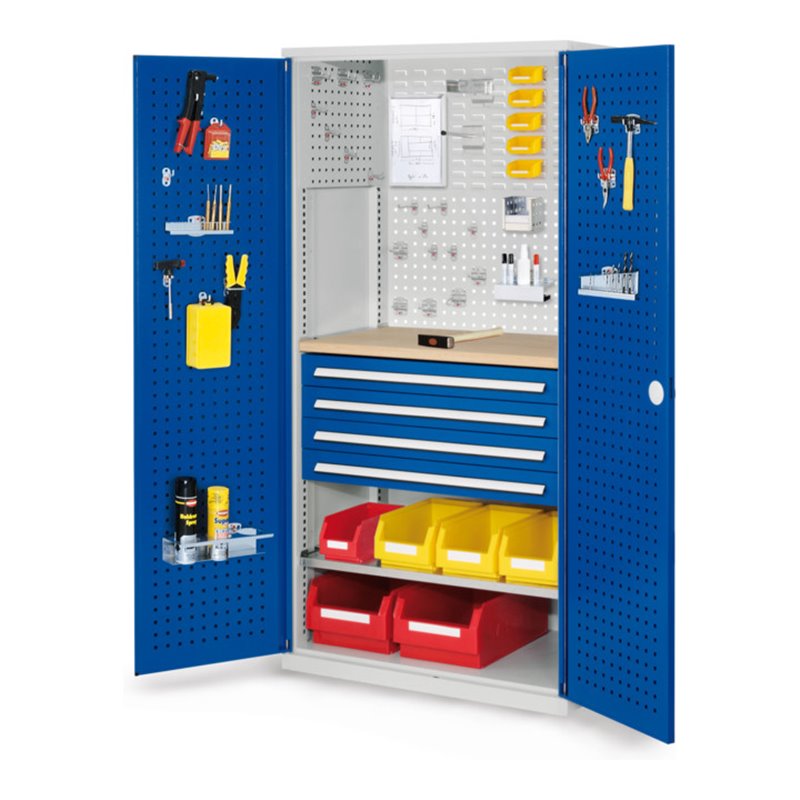 Kappes Schubladenschrank RasterPlan RAL 7035/5010 Mod. 16 Tür innen Lochplatten