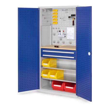 Kappes Schubladenschrank RasterPlan RAL 7035/5010 Mod. 14 Tür innen Lochplatten