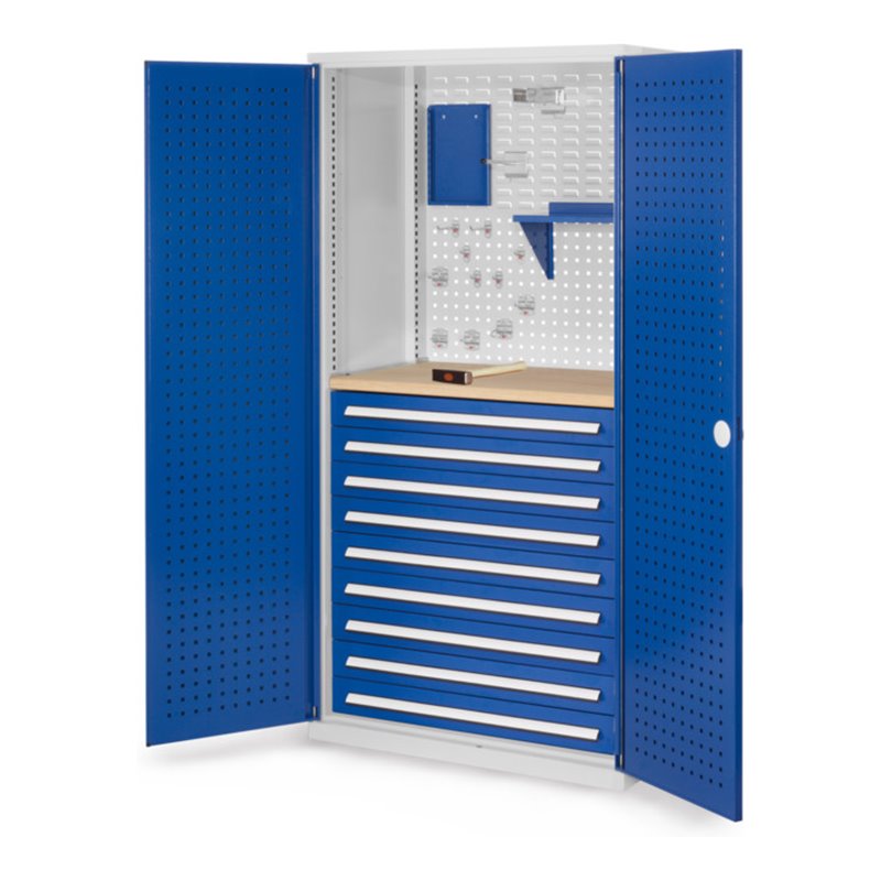 Kappes Schubladenschrank RasterPlan RAL 7035/5010 Mod. 17 Tür innen Lochplatten