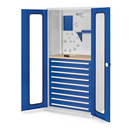 Kappes Schubladenschrank RasterPlan RAL 7035/5010 Mod. 37 Sichtfenstertüren