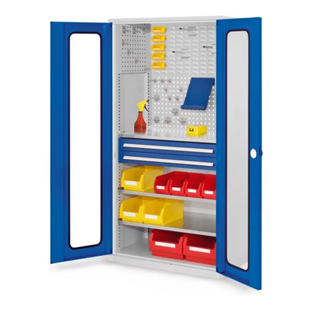 Kappes Schubladenschrank RasterPlan RAL 7035/5010 Mod. 31 Sichtfenstertüren