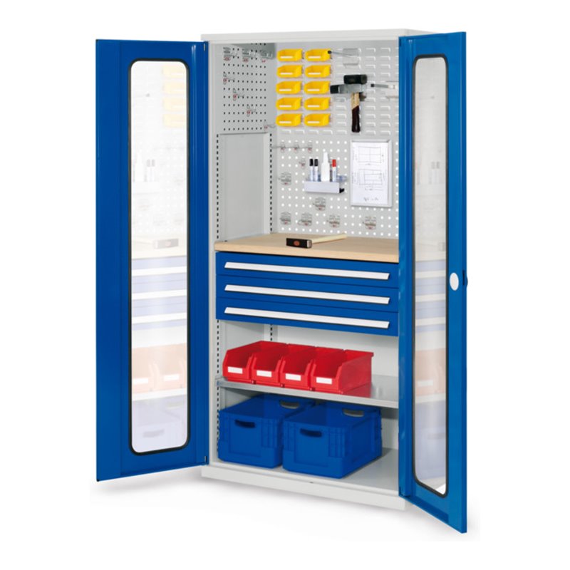 Kappes Schubladenschrank RasterPlan RAL 7035/5010 Mod. 35 Sichtfenstertüren